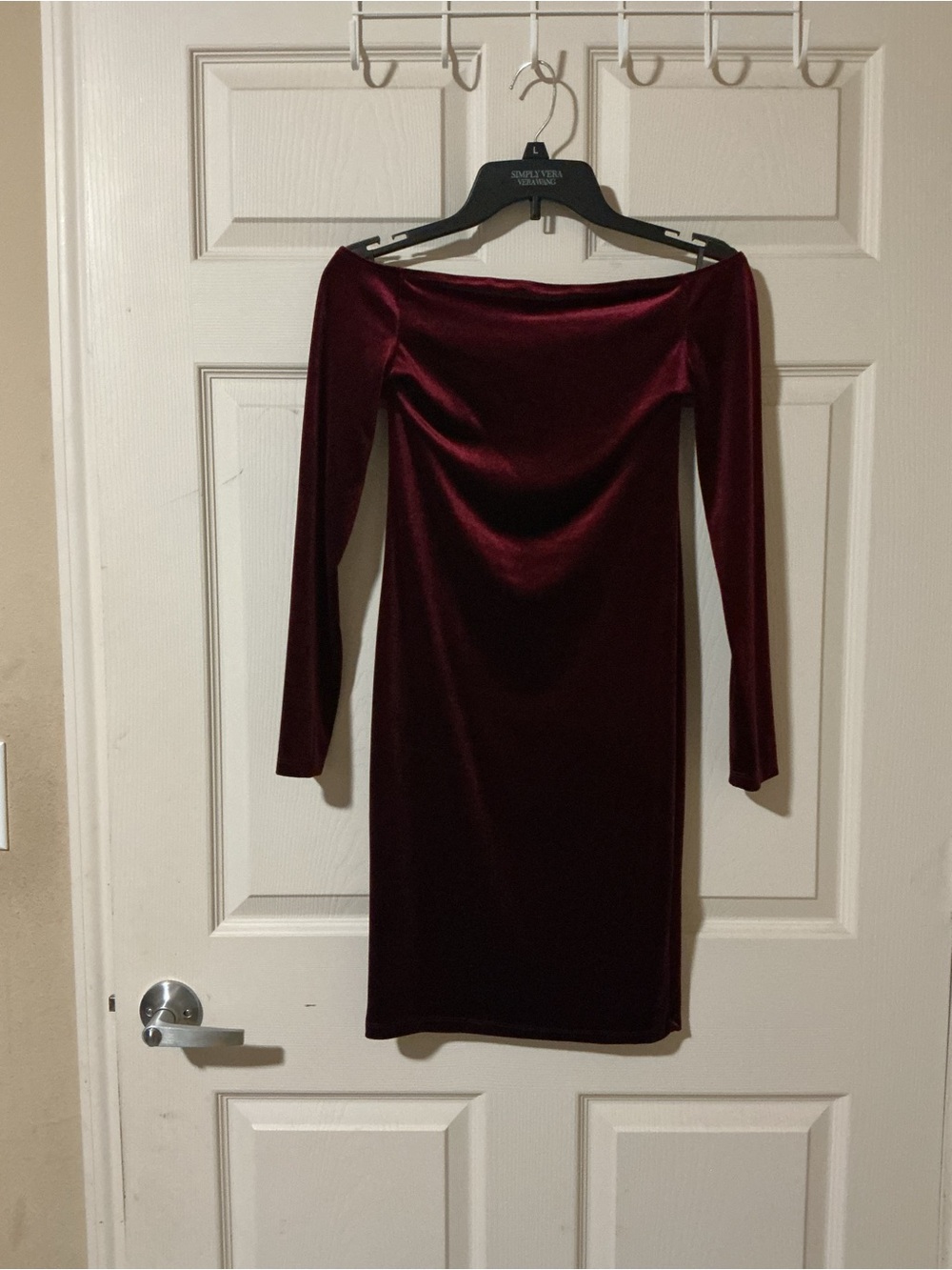 SHEIN Burgundy Off-Shoulder Velvet Long Sleeve Dress